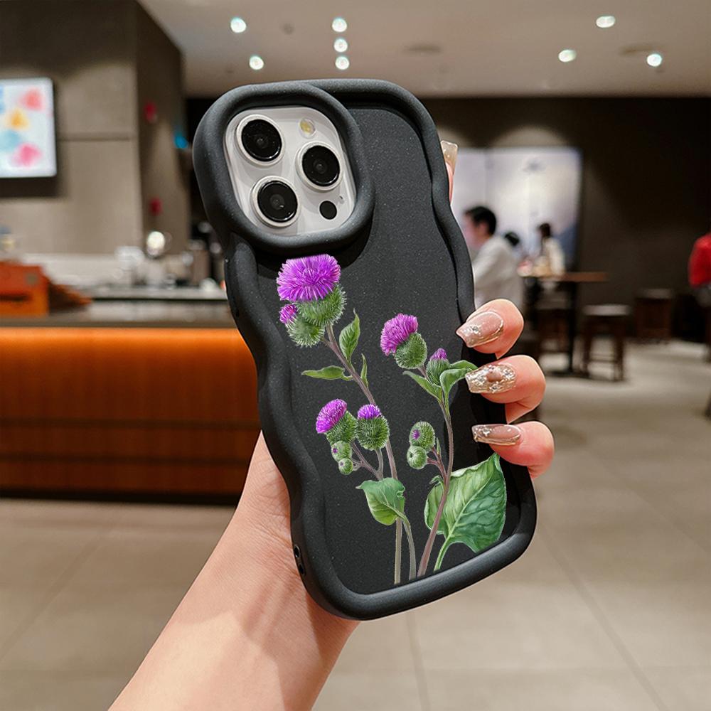 N75 Butterflies Flowers Macaron Wavy Edge Phone Cases for iPhone 16 Pro Max Samsung S24 S23 Ultra A35 A54 A55 Xiaomi Redmi Note 13 Shockproof Cover