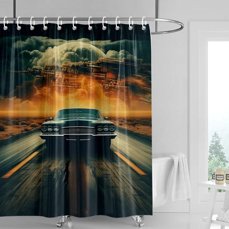 Car Pattern Shower Curtain Waterproof Bathroom Partition Curtain Bathroom shower curtain hooks 90x180cm 180x200cm