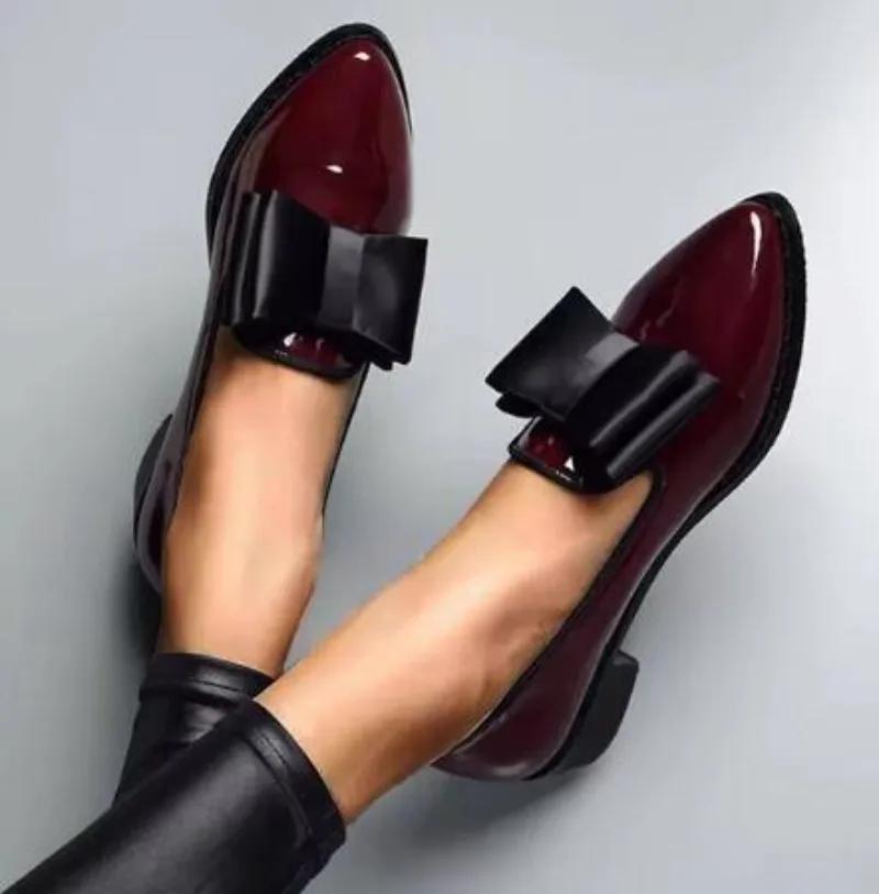 Fashion Women's Loafers Bow Pointed Toe Flat 2024 New Shoes for Women Patent Leather Shallow Mouth Casual Comfortable Ladies Shoes