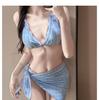 Vintage Bow Strappy Three-Piece Bikini Push-Up Swimsuit - Hot Girl Slim Fit for Small Bust