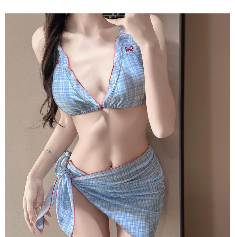 Vintage Bow Strappy Three-Piece Bikini Push-Up Swimsuit - Hot Girl Slim Fit for Small Bust