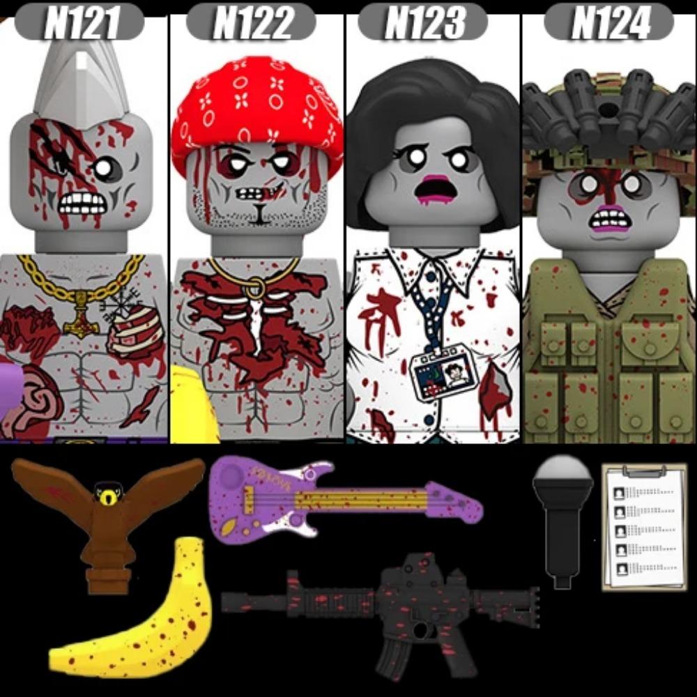 MOC Halloweenské Zombie Figurky Stavební Kostky Dvojitá Hlava Křivý Krk Příslušenství Kostky Hračky Dětský Dárek