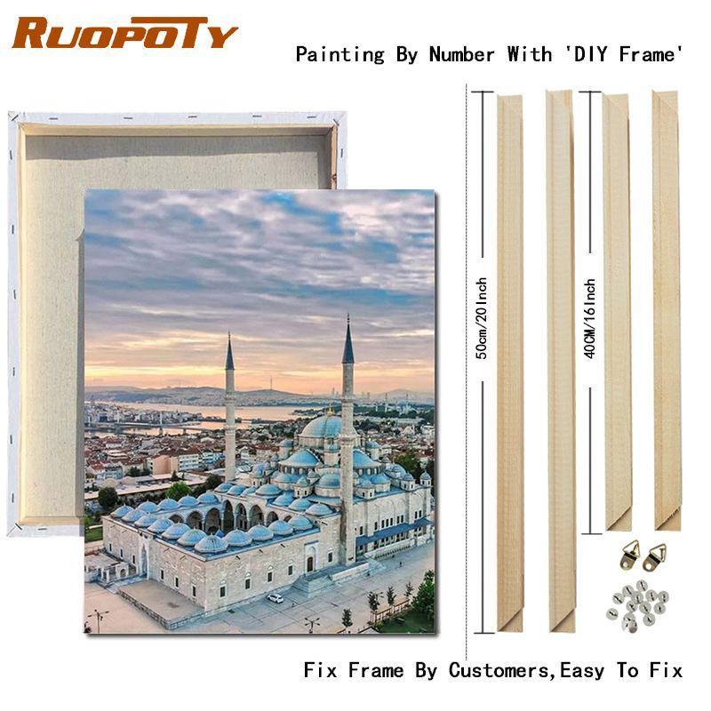 RUOPOTY DIY Frame Painting By Numbers Landscape Wall Art Picture Drawing Picture By Numbers Castle For Living Room