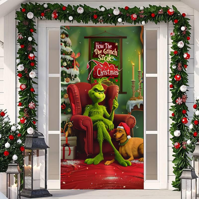 1 Buc Banner Husă Ușă Crăciun Fericit Poliester Om de Zăpadă Model Brad de Crăciun Alb pentru Ajun Anul Nou Petrecere de Sărbători Ușă Față Decor Acasă Perete