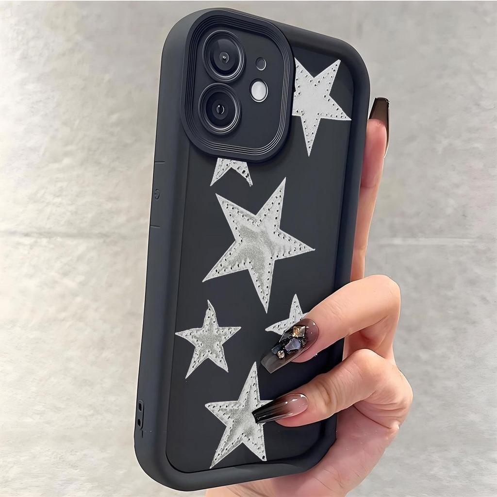 Gray Star Grooved Black Phone Case for iPhone 14/15/16/17 Pro Max
