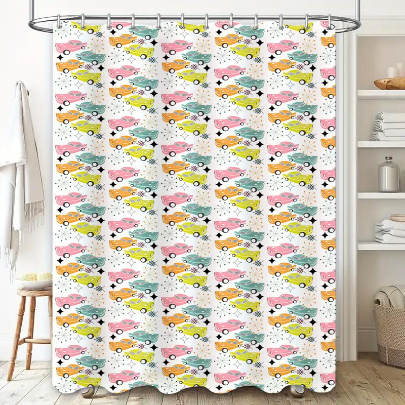 Bright Car Pattern Shower Curtain Waterproof Bathroom Decor Modern Printing Washable Fabric 180X245cm Pink Green Yellow Orange B