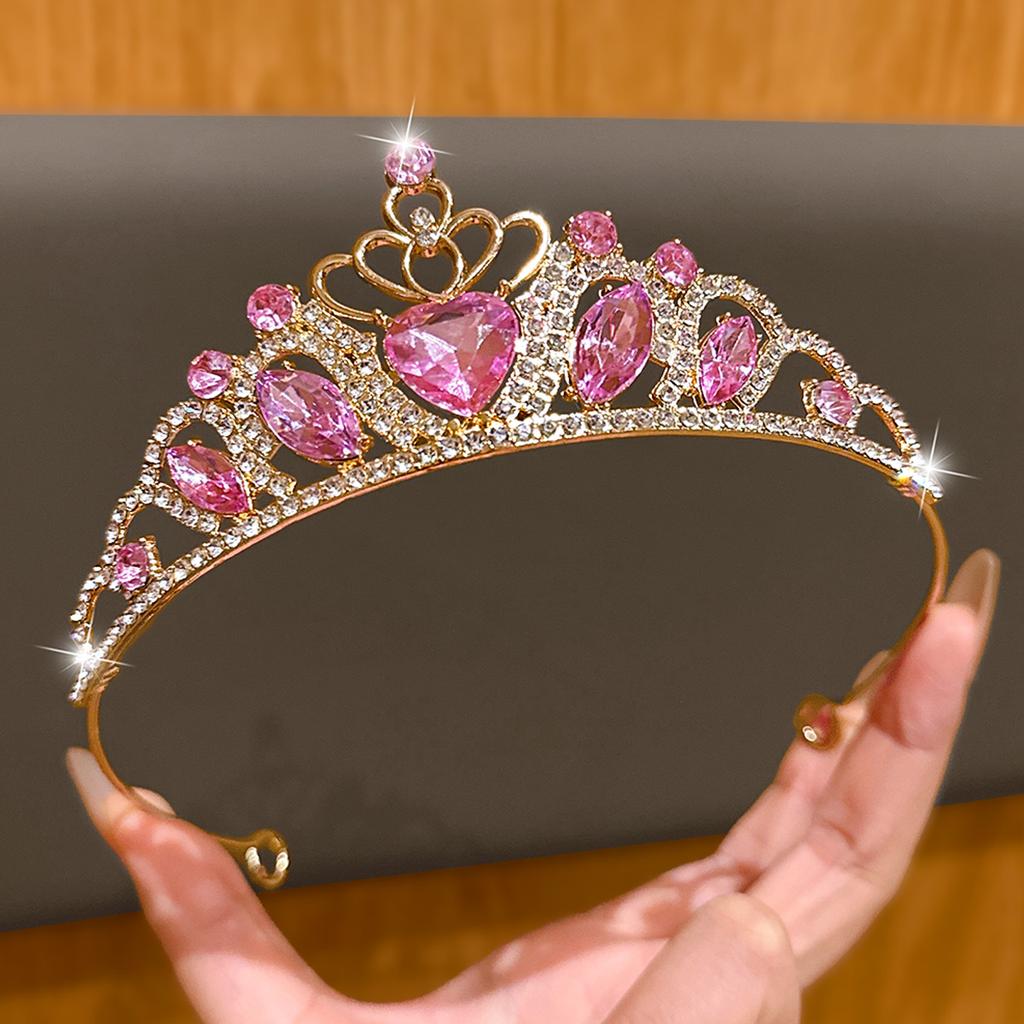 1 Pink Heart-shaped Crown High-end and Atmospheric Birthday Crown Headband Versatile Hair Accessory Suitable for Daily Use