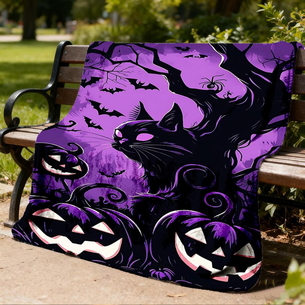1pc Spooky Pumpkins Throw Blanket Polyester Fiber, Lightweight Flannel, Soft & Warm, All Season Use for Outdoor, Camping Digital Print