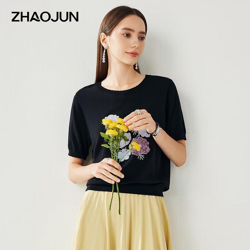 Zhaojun Spring Summer Silk Embroidered Knitted T-Shirt