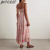 BITCED Women's Sexy Beaded Spaghetti Strap Positioned Print Resort Dress