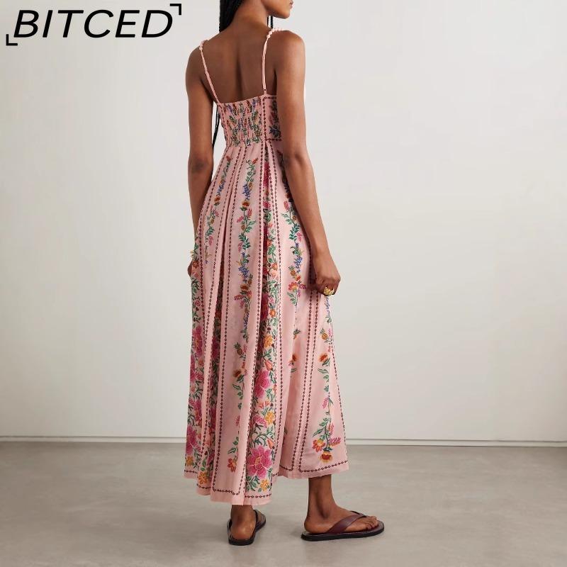 BITCED Women's Sexy Beaded Spaghetti Strap Positioned Print Resort Dress