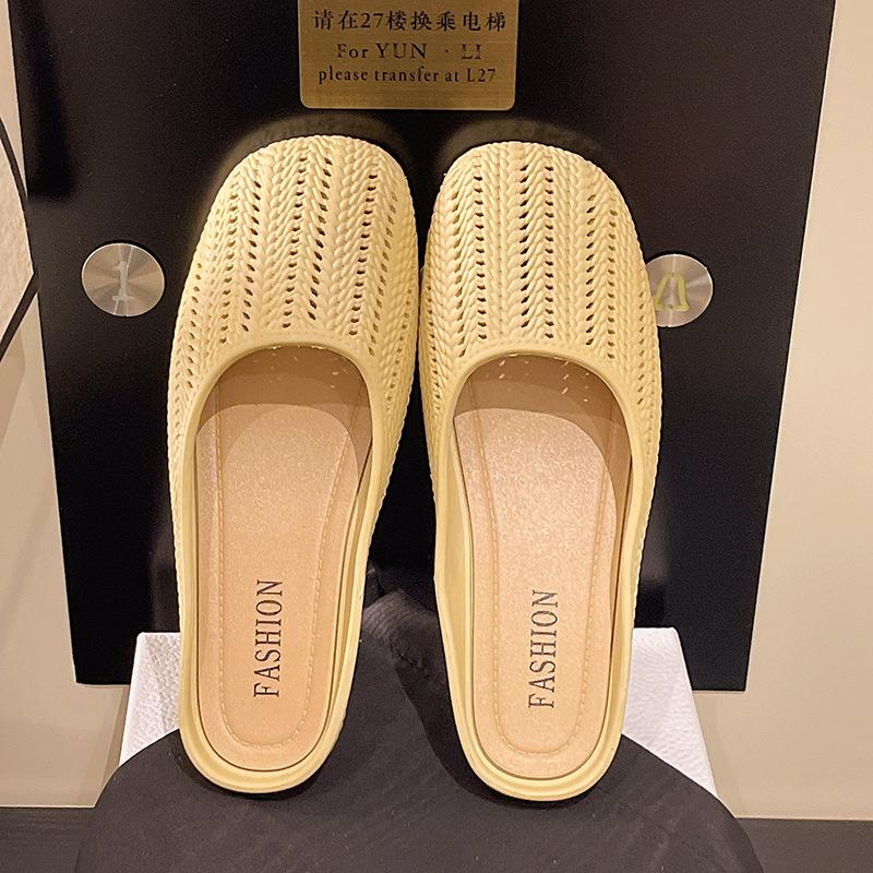 New Bag Head Half Slippers Women's Summer Wear Lazy One Pedal Hollow Non-slip Soft Bottom Cool Slippers