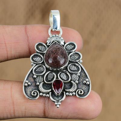 Natural Sunstone Gemstone Pendant Handmade 925 Sterling Silver Indian Jewelry
