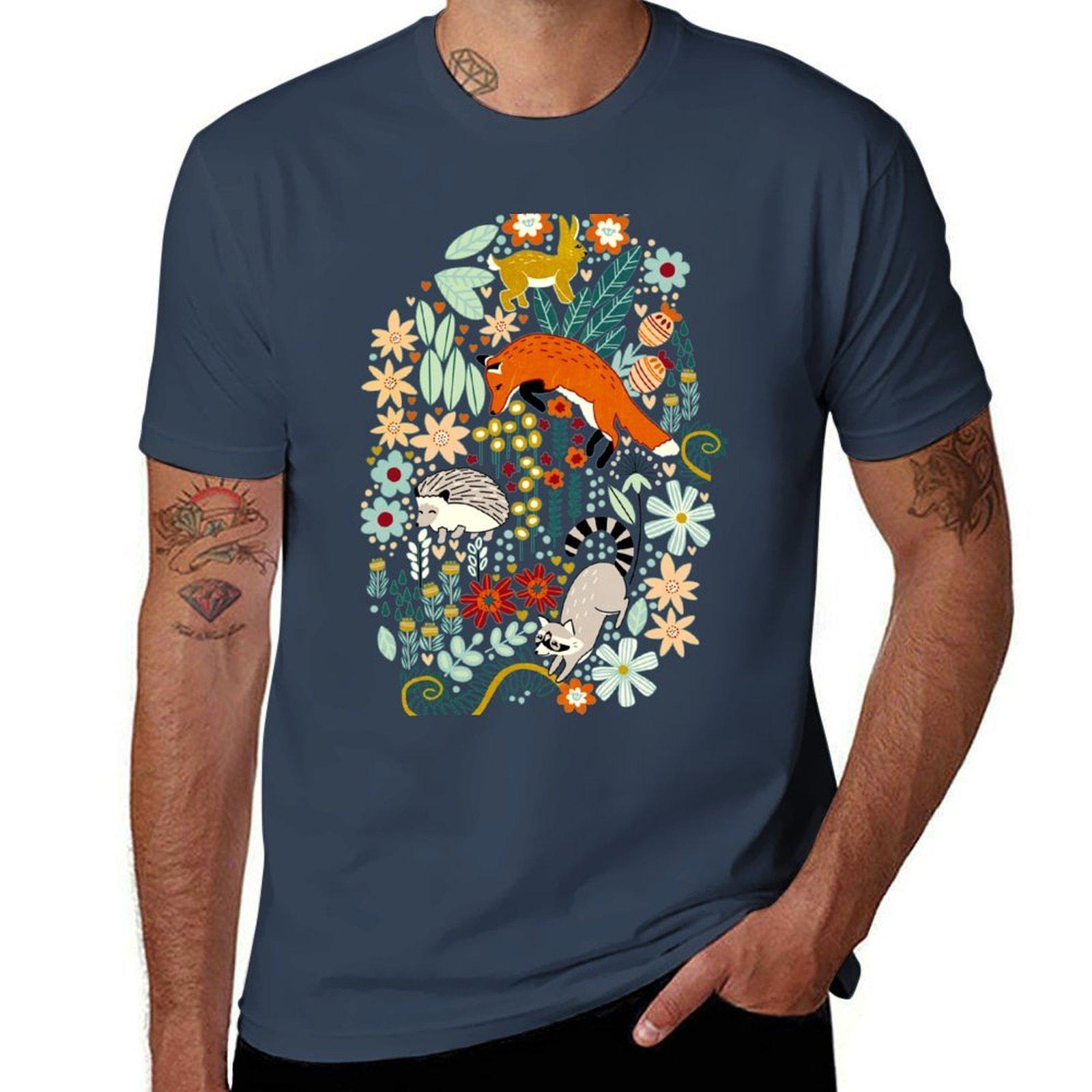 Textured Woodland Pattern Dusty Blue TShirt Large Size Breathable Tee S