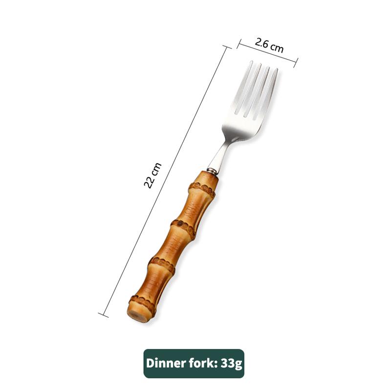 

Набор столовых приборов с ручками из натурального бамбука, столовая посуда из нержавеющей стали, кухонное серебро, столовые приборы, в том числе вилки, ложки, ножи, столовые приборы