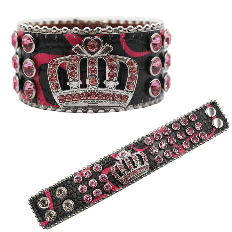 Crown Rhinestone Bracelet Jewelry Fashionable Design Diamond PU Leather Bracelet Jewelry