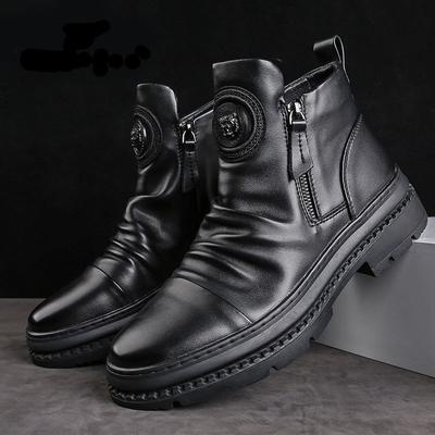 Fashion New Luxury Men Ankle Boots British Style High Top Men Shoes Motorcycle Leather Boots Zipper Retro Men's Boots Zapatillas Hombre