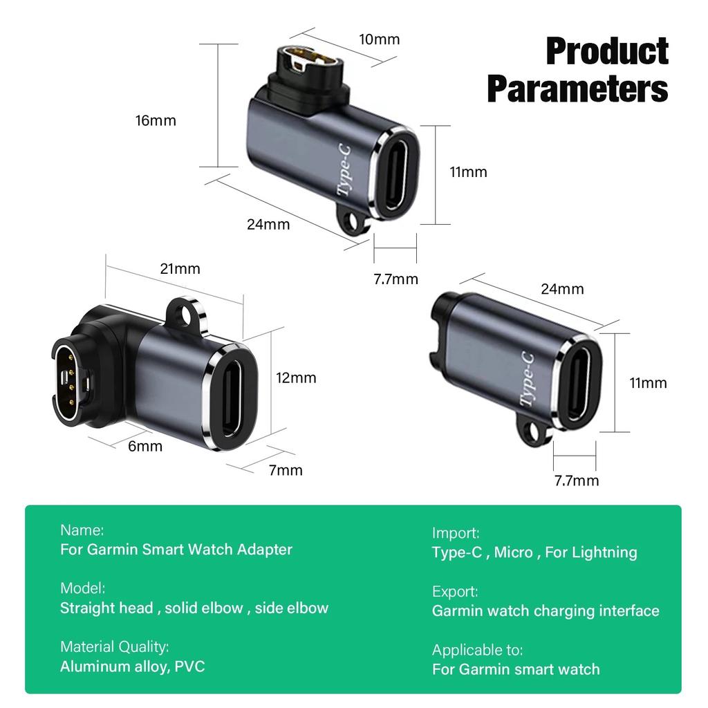 Type C/Micro/IOS USB to 4pin Charger Adapter Connector for Garmin Fenix 7/6/5/7X/6X/5X/ Venu 2 plus Watch Charging Converter