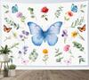Butterfly Plant Tapestry for Bedroom, Girly Floral Blue Wall Tapestry, Leaf and Flower Botanical Tapestries Wall Hanging for