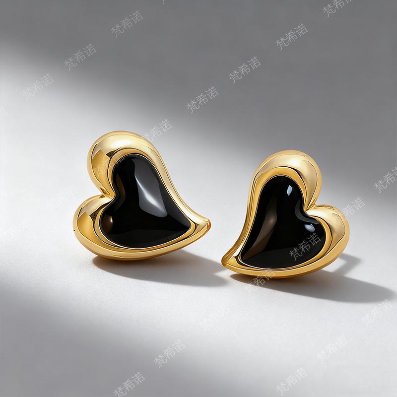 Versatile Iridescent Heart-Shaped Stainless Steel Stud Earrings