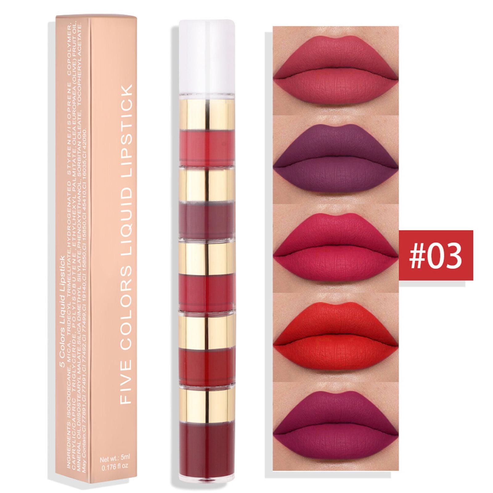 

Velvet Matte Lip Gloss & Lipstick 5 in 1 Combo, Waterproof Long Lasting Formula with Rich Color, Non-Stick for Everyday Wear to Special Events One Size