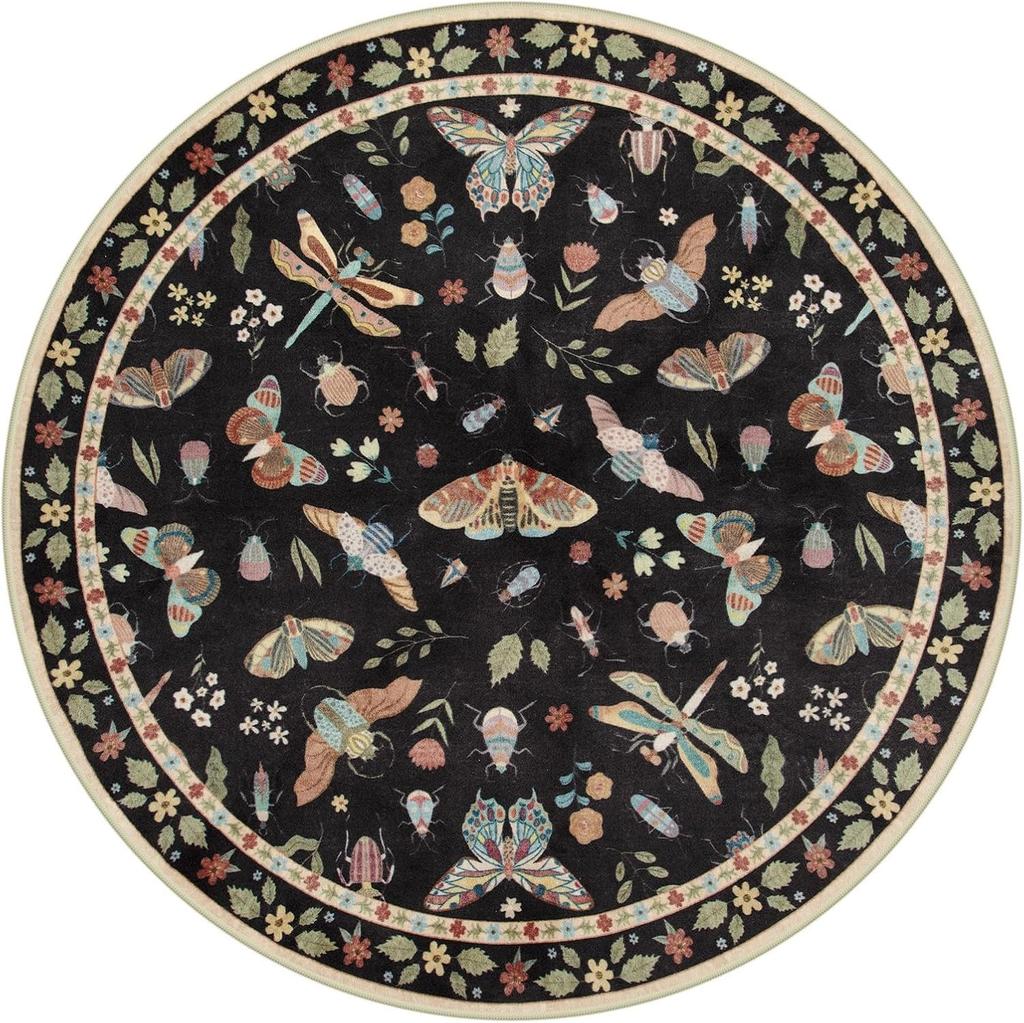 Round Living Room Carpet Green Insect Floral Carpets Home Decoration Rug for Bedroom Bedside Floor Mat Christmas Gifts 