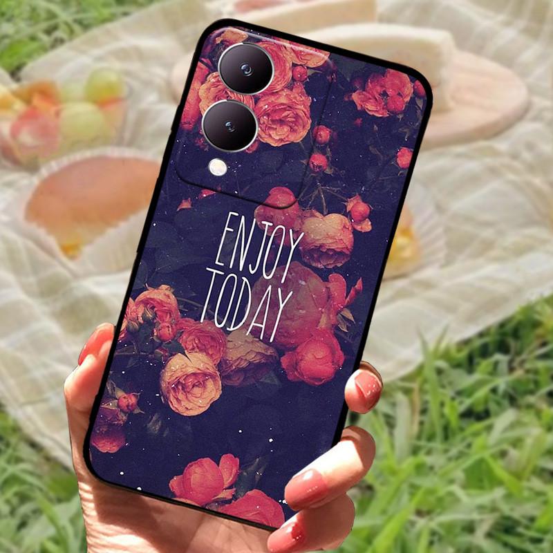 Für Vivo Y17s Hülle Mode Cartoon Schwarz Silikon Weiche Rückseite Hülle Für Vivo Y17s Handyhülle Cover 6,56" Y 17 s Funda Coque