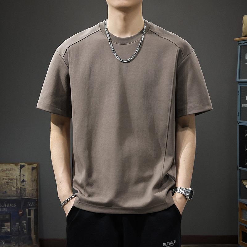 Trendy Men's Loose-fit Solid Color T-shirt, Crew Neck Casual Top with Paneled Stitching, Minimalist T-shirt for Daily Wear & Streetwear