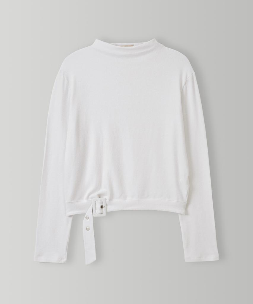CHERI AUBE Hazel Belt Mock Neck Tee-Ivory