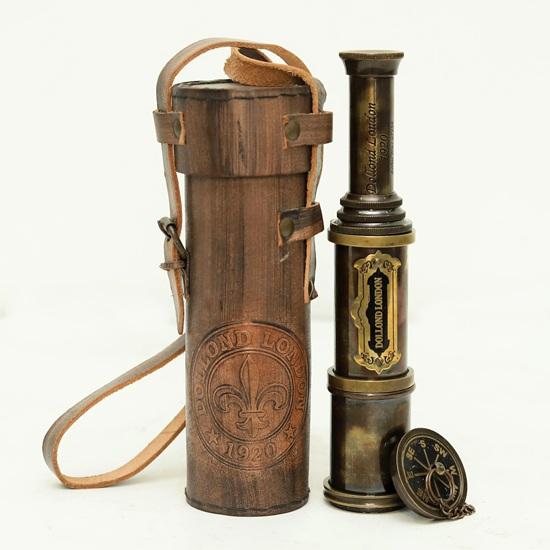38.1 cm Brass Spyglass Telescope with Leather Case Dollond London 1920 Style Nautical Gift Décor Steampunk Gift