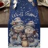 1Pc Christmas Snowman & Snowflake Design Navy Blue Linen Table Runner - Winter Christmas Decorations