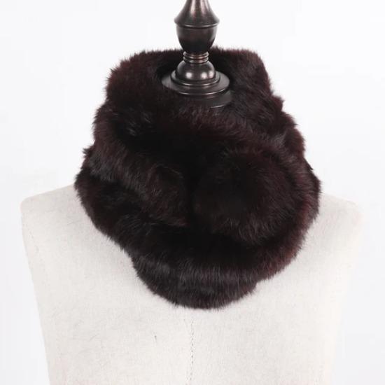 Russian Women Thick Natural Fur Scarf Winter Ladies Warm Real Rabbit Fur Muffler Knit Fluffy Pompoms Genuine Fur Scarves