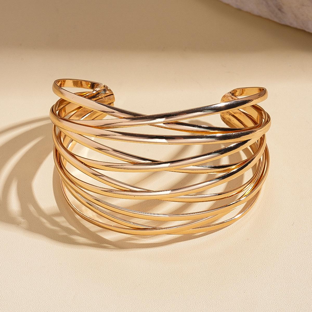 Exaggerated metallic cross-layer geometric opening bracelet personalized heavy industry fashion jewelry
