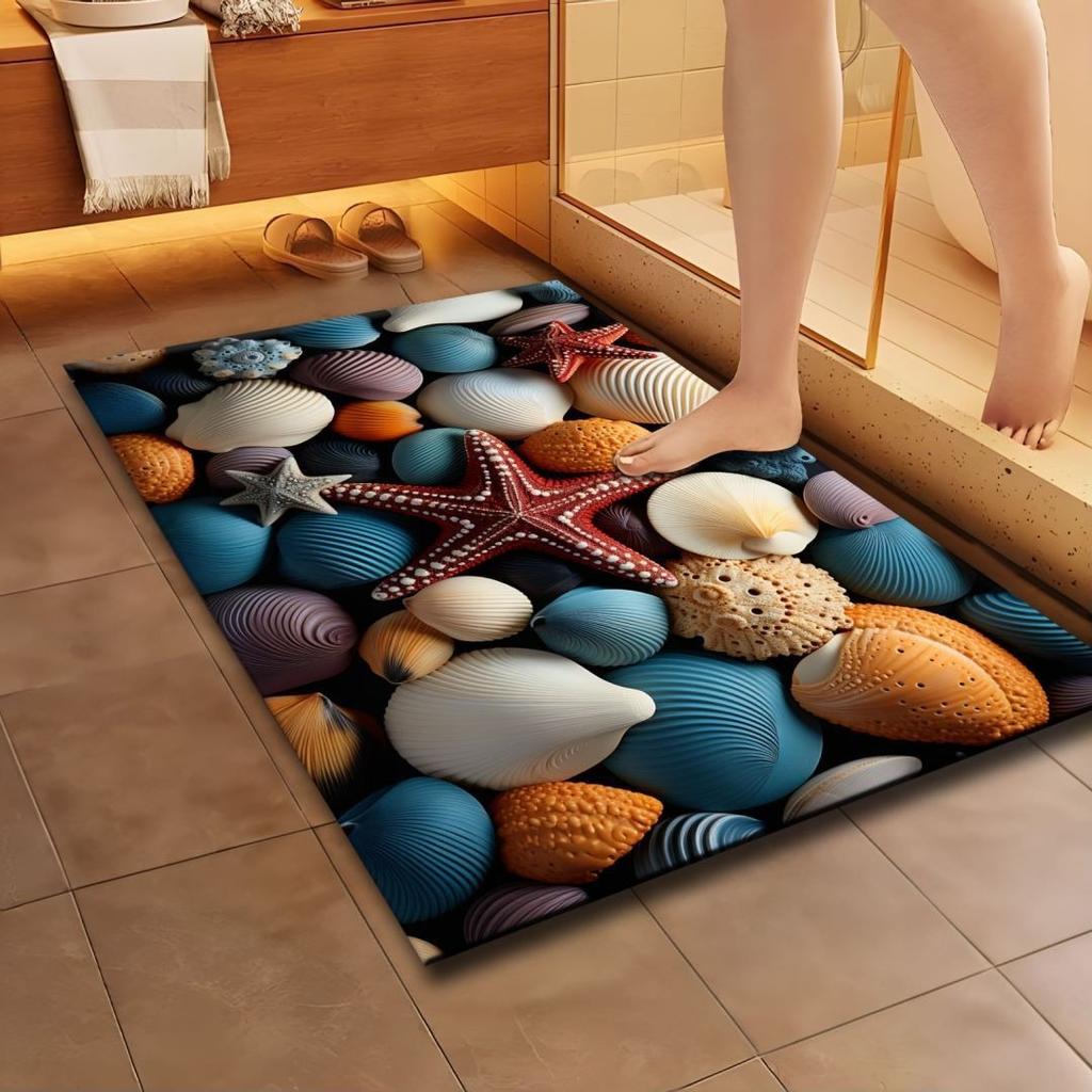 Tapis de sol 3D coquillage antidérapant tapis de porte de salle de bain résistant à la saleté et antidérapant tapis de sol pour salle de bain