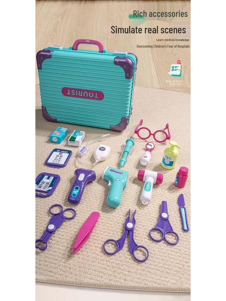 Xiongcheng Children's Playhouse Toy Set: Suitcase with Kitchen, Makeup, Medical Kit & Tableware - Perfect Birthday & Back-to-School Gift