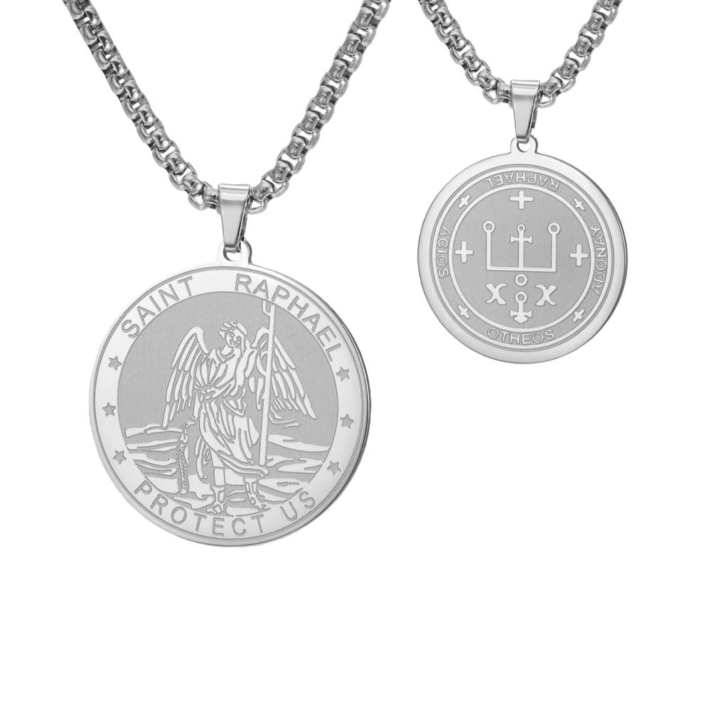 LIKGREAT Collana con Pendente Arcangelo Raffaele per Uomo Donna Religiosa Cristiana Cattolica Gioielli in Acciaio Inossidabile Regalo di Natale