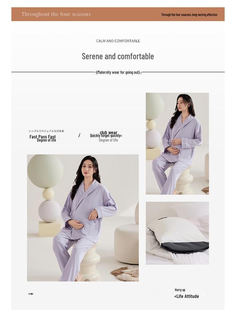 Spring & Autumn Nursing Pajamas for Postpartum Women with Breast Pads