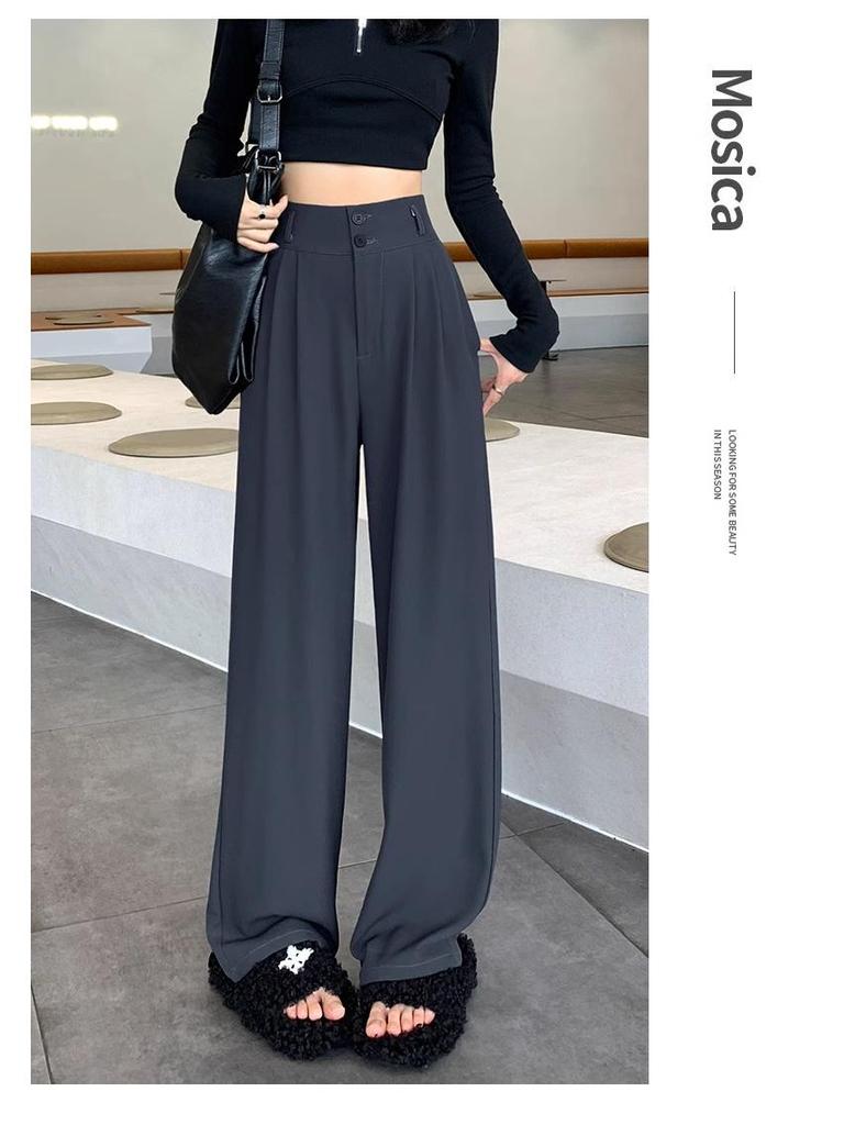 Petite Drapey High-Waisted Slimming Double-Button Pants for Women - Spring/Autumn