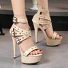 Fashion Summer 13cm Super High Heels Women Rivet Belt Buckle Punk Nightclub Heels Women Sexy Peep Toe Platform Sandalias De Mujer Slides