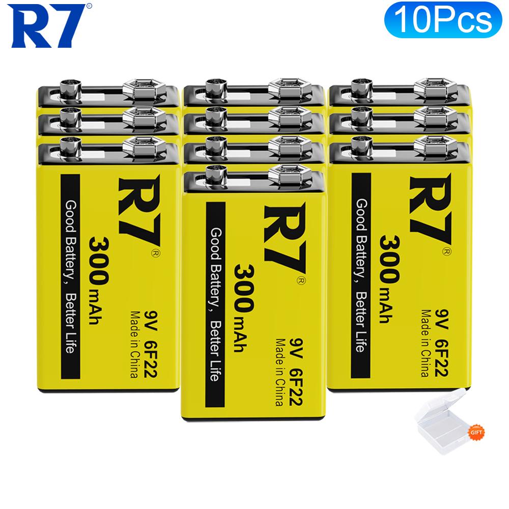 R7 9V 300mAh Rechargeable Batteries for Wireless Microphones, Guitars with EQ, Smoke Alarms, and Multimeters