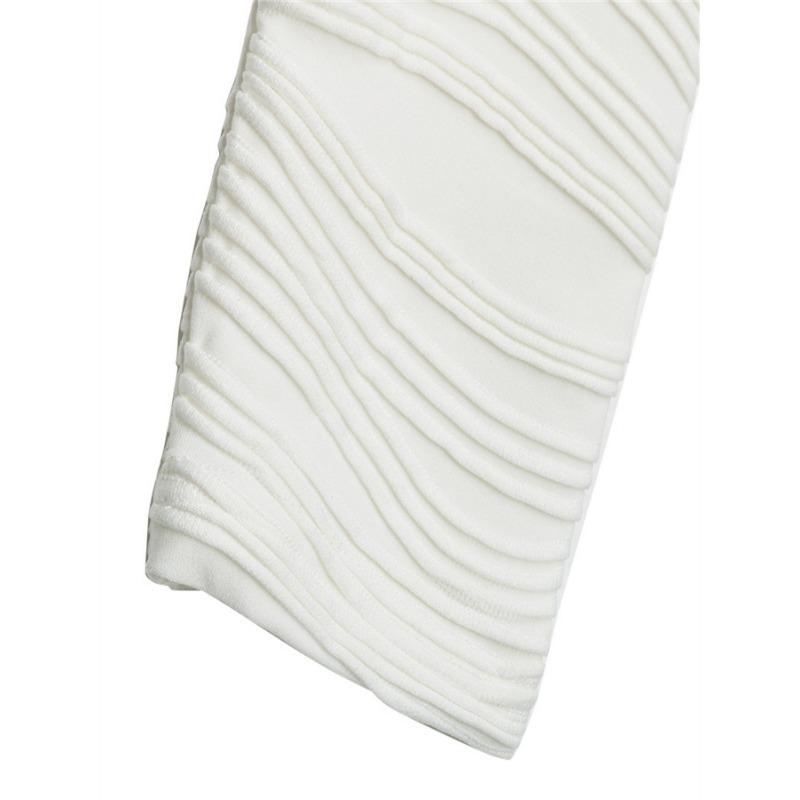 Fashion Elegant Long Sleeve Pleated Sexy Women T-Shirt Slim Fit New Crew Neck Curved Texture Office Crop Blouse Spring and Autumn Irregular Shirt Tops