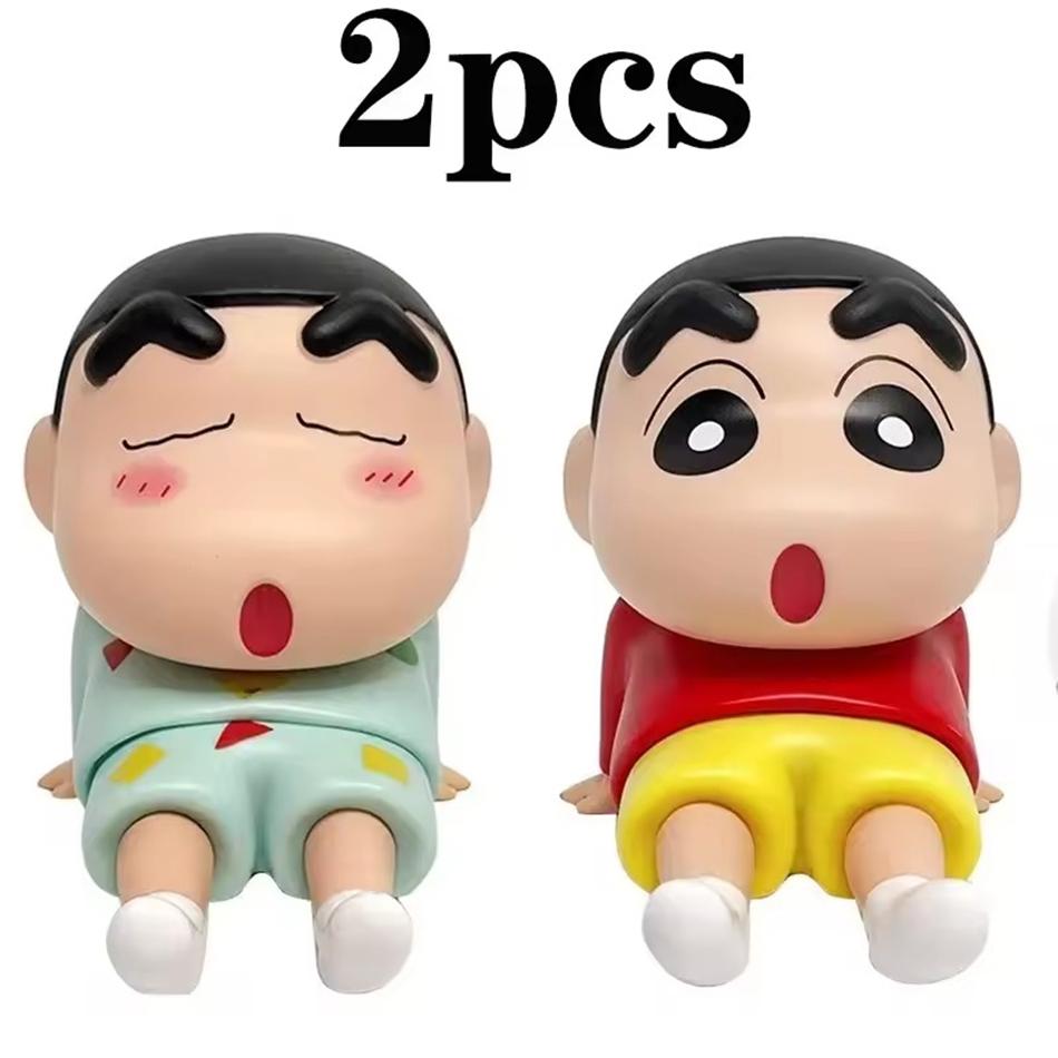 Crayon Shin-Chan Figürleri Telefon Tutucu Kawaii Anime Masaüstü Süsleri Çizgi Film TV İzleme Telefon Desteği Sevimli Bebekler Dekorasyonları