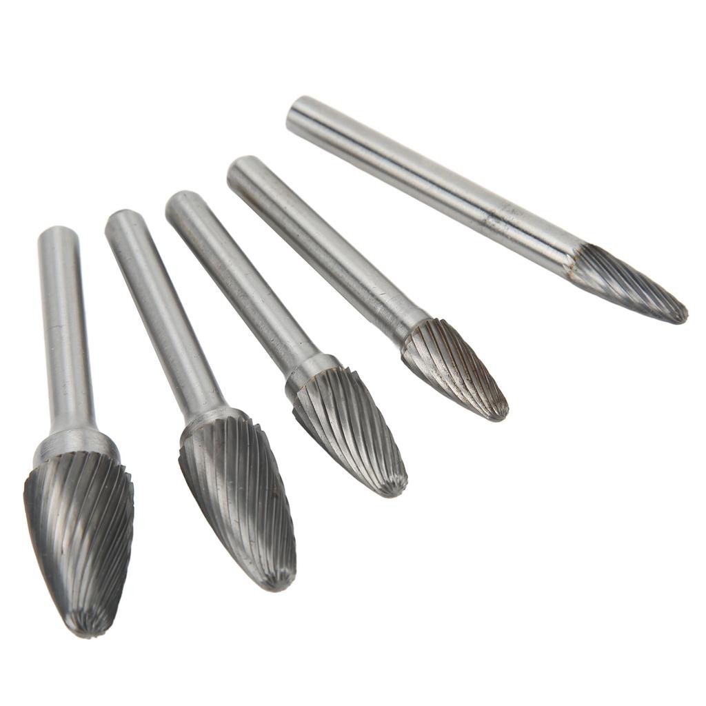 5 Stück Hartmetallfräser Einfachverzahnt Rotationsfeile mit 6mm 0.24in Schaft zum Gravieren Polieren Bohren