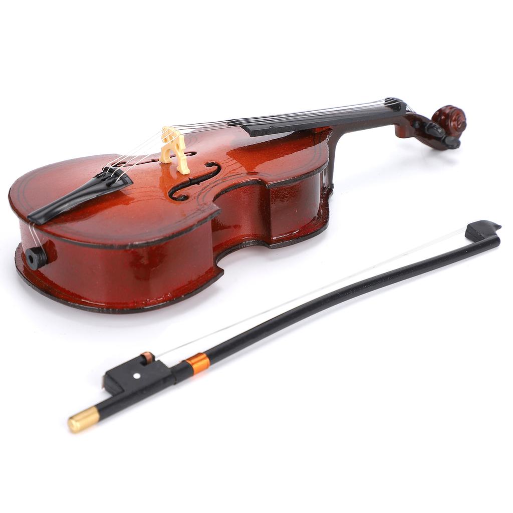 Mininature Musical Instrument Wooden Bass Guitar Model Dollhouse Decoration with Case and Bow