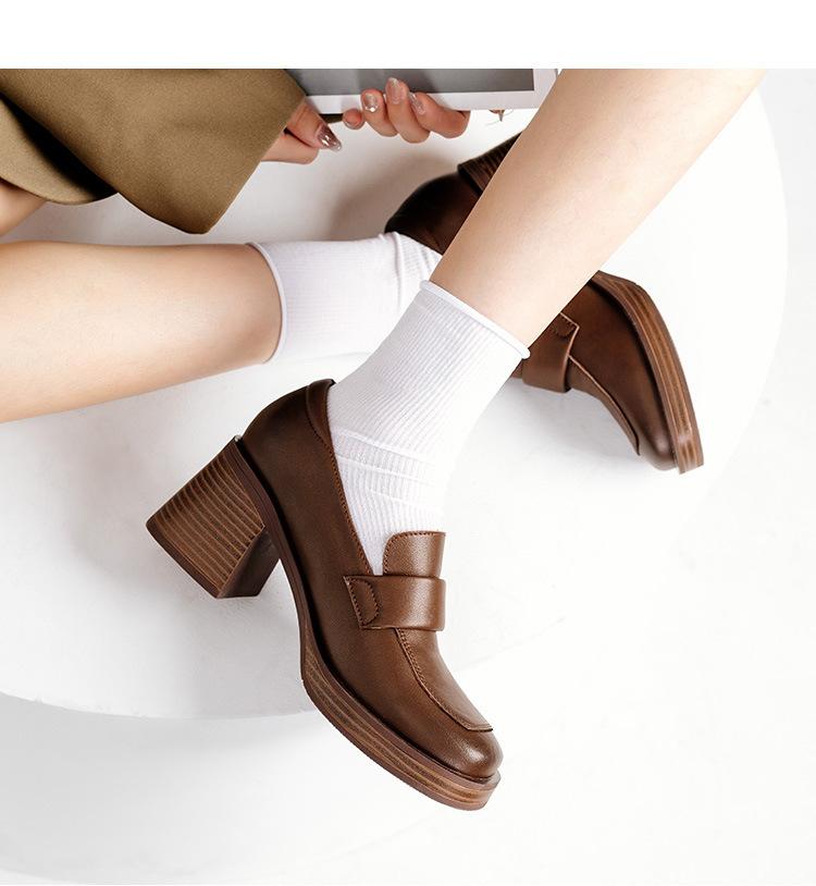 

2025 new Band-Aid~ retro thick heel high heels women s autumn and winter temperament style light mouth commuting Mary Jane single shoes 39 коричневый