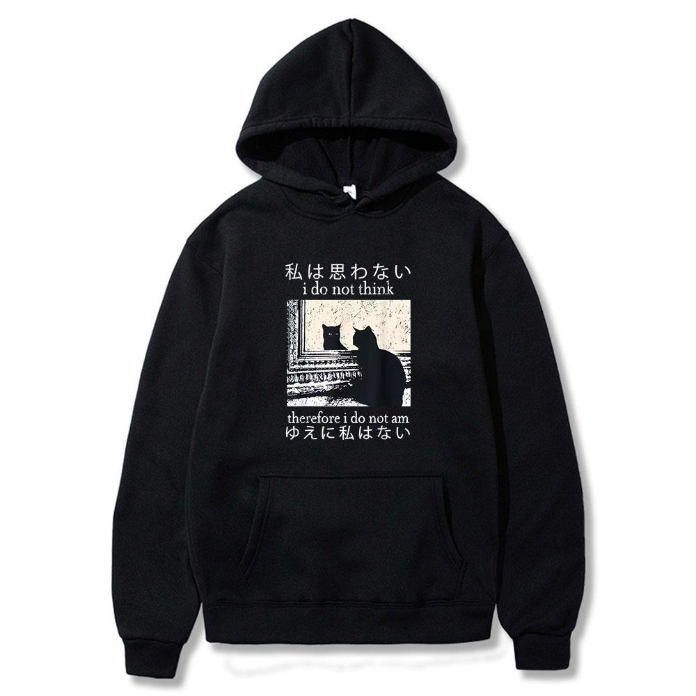 I Do Not Think Therefore I Do Not Am Tops Funny Cat Shirt Grunge Long Sleeve Wears Hot Sale Men Women Casual Oversized Clothing