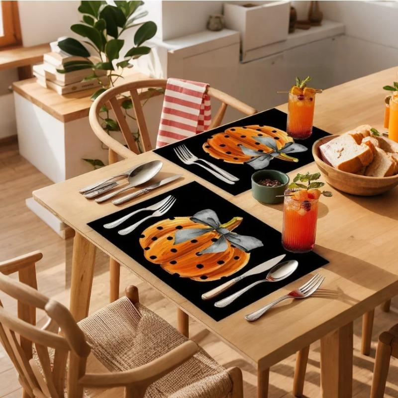 1pc Halloween Pumpkin Placemats Festival Kitchen Cotton Linen Dinning Table Mats Bowl Coffee Cup Pads Mats Home Decor