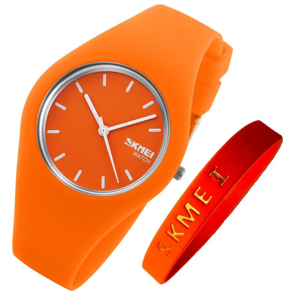 SKMEI Women s Stylish Sports Watch Silicone Casual Analog Waterproof Orange