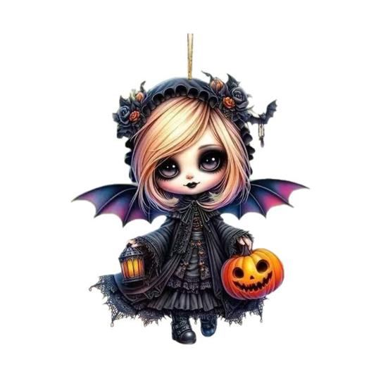 Halloween Witch Car Pendant Pumpkin Lanterns Bat Elements Rearview Mirror Ornament Gothic Tabletop Hanging Accessories