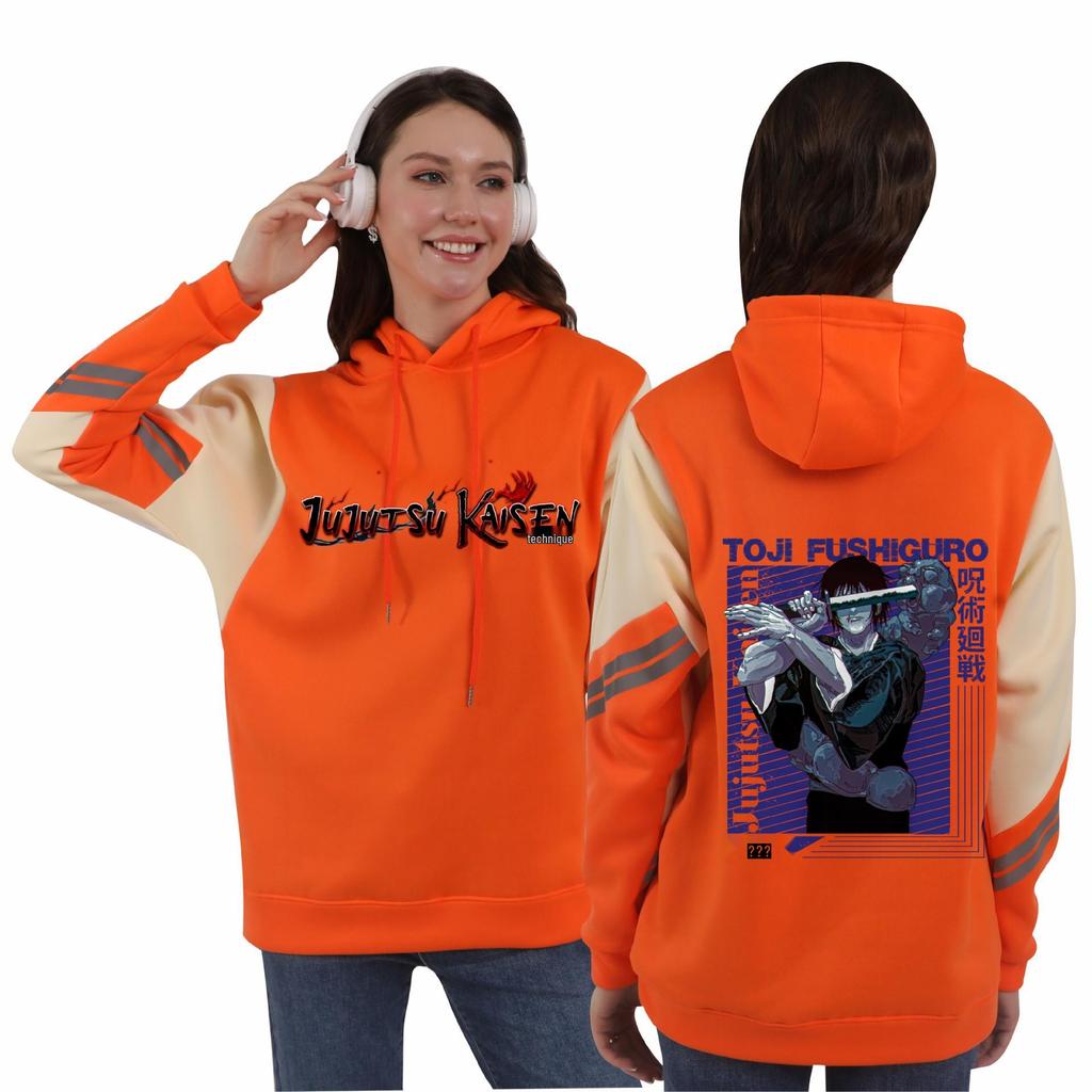 Jujutsu Kaisen Unisex Autumn-Winter Color Block Fleece Hoodie